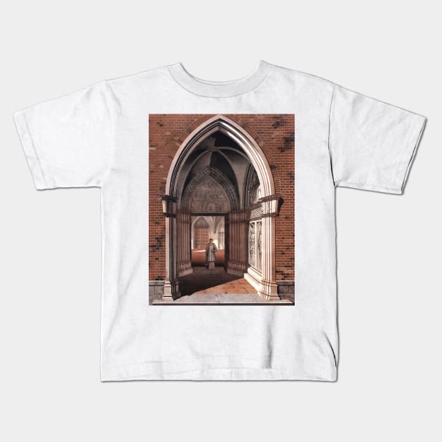 Gothic portal art with woman Kids T-Shirt by Marccelus